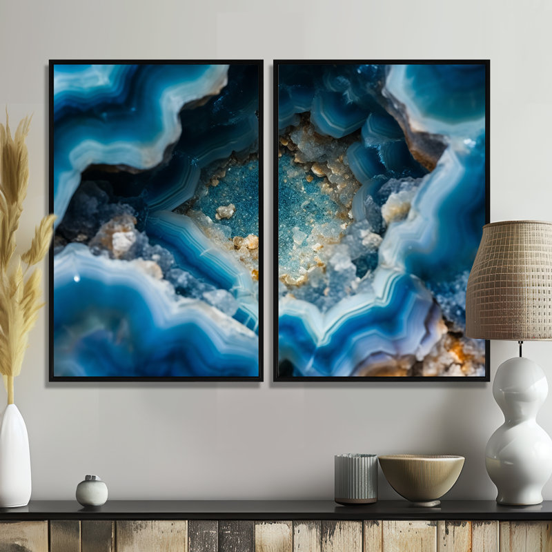Geode Gems I - Traditional Art Prints On Canvas, Floater Framed Print, Black, 36" H x 48" W
