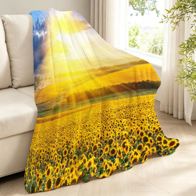 Jeté en flanelle transparente molletonnée ultra douce, imprimé coucher de soleil d'un côté