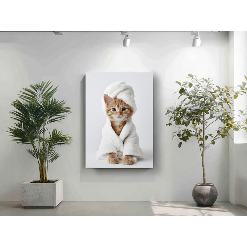«Orange Chaton», reproduction d'art sur toile de chambre de bébé et de salle de bain fantaisiste, H 36 po x l 24 po