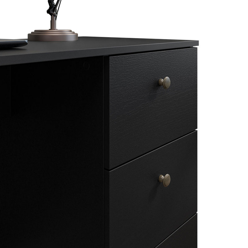 Sleek 53" Black Engineered Wood Gaming Desk with Filing Cabinet