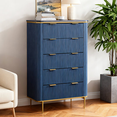 48" Tall Fluted 5 Drawers Dresser, Modern Chest Of Drawers With Metal Handle by Ebern Designs