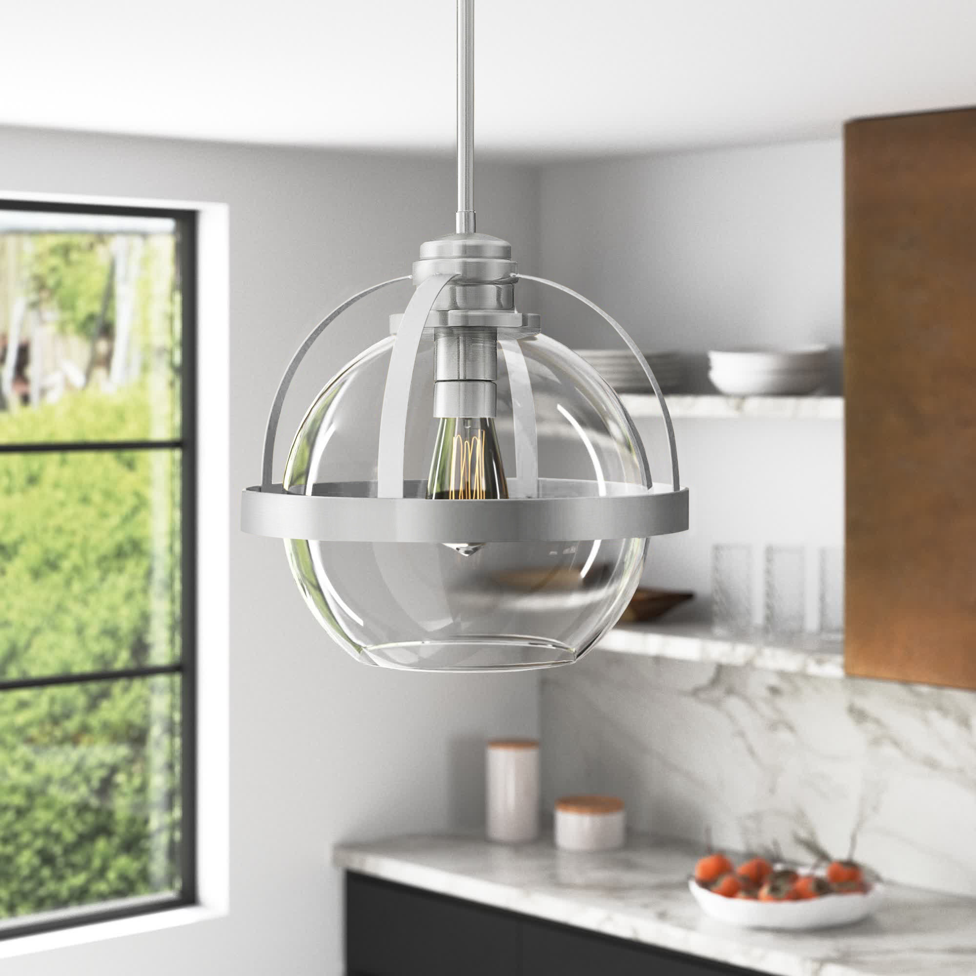 Single Light Glass Dimmable Pendant, Satin Nickel