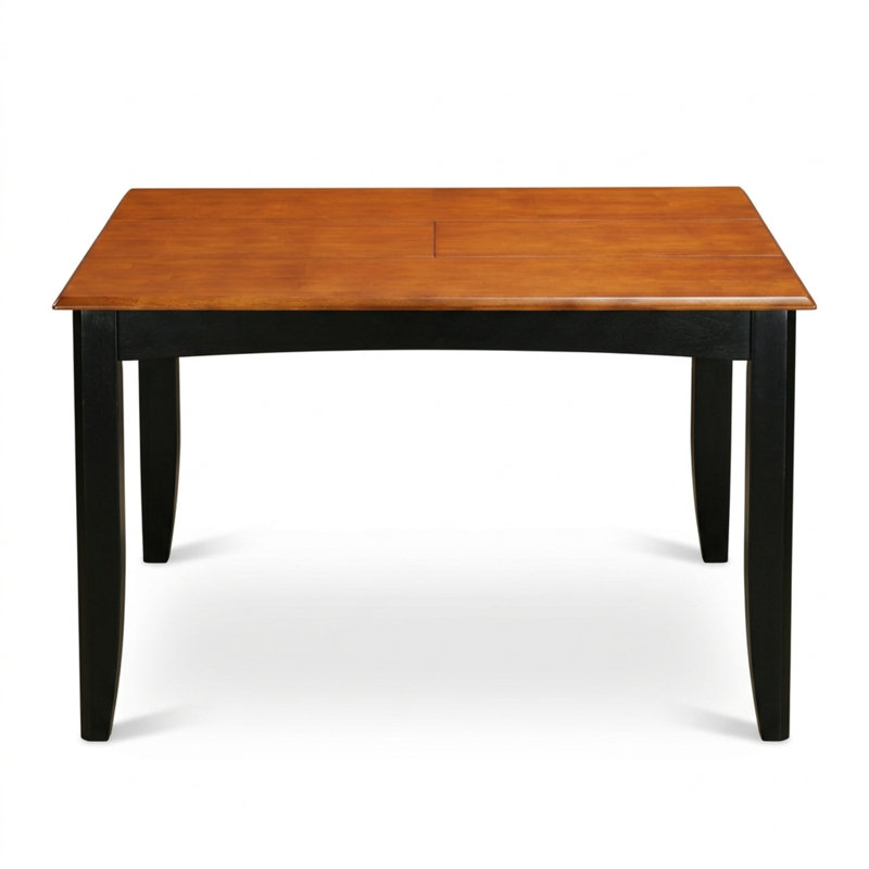 Cherry And Black Finish Asian Rubberwood Square 7 Piece Dining Set With Butterfly Leaf And 6 Slatted Back Chairs