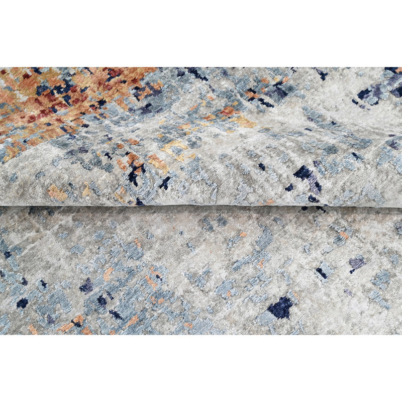 Abstract Area Rug in Blue/Brown/Gray, Rectangle 10' x 14'