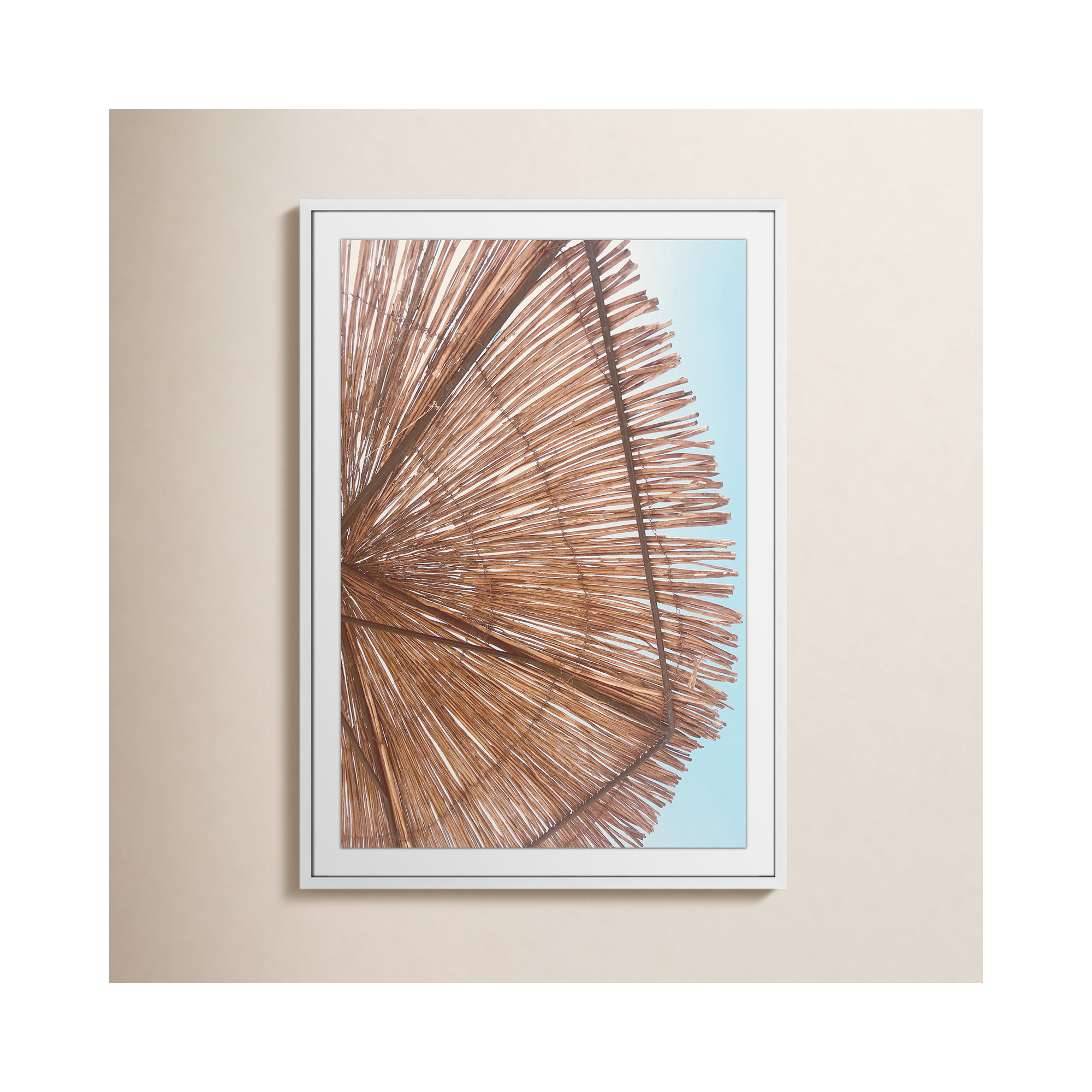 Rosy Straw Umbrella - Picture Frame Photograph, 41.50" H x 29.50" W x 1.25" D, Satin White