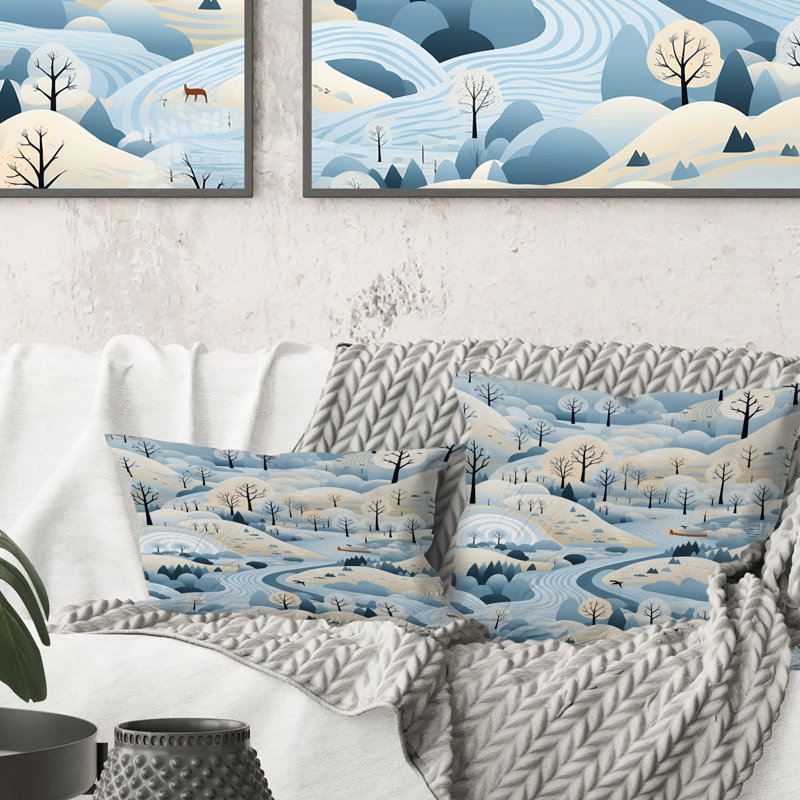 Scandinavian Winter Landscape - Coussin décoratif à imprimé floral, H 18 po x l 18 po