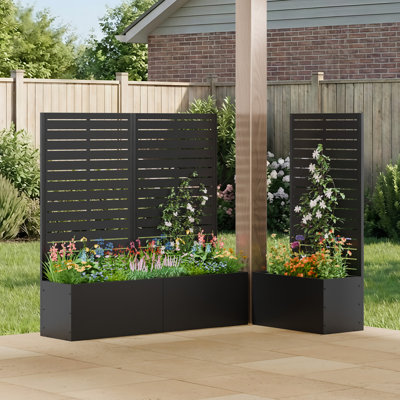 Lit de jardin surélevé autoportant en métal 47 po x l 24 po x P 11 po avec écran d'intimité Boîte à fleurs en métal avec treillis pour plantes grimpantes