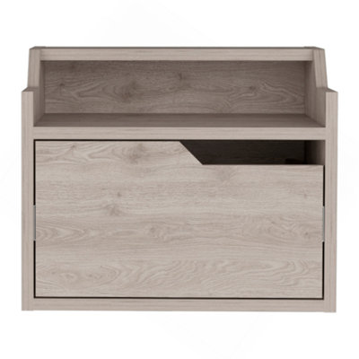 Busan Modern Floating Nightstand , End Table, Side Table Single-Drawer Design With Sleek Two-Tiered Top Shelf Surfaces- Light Grey - Bedroom