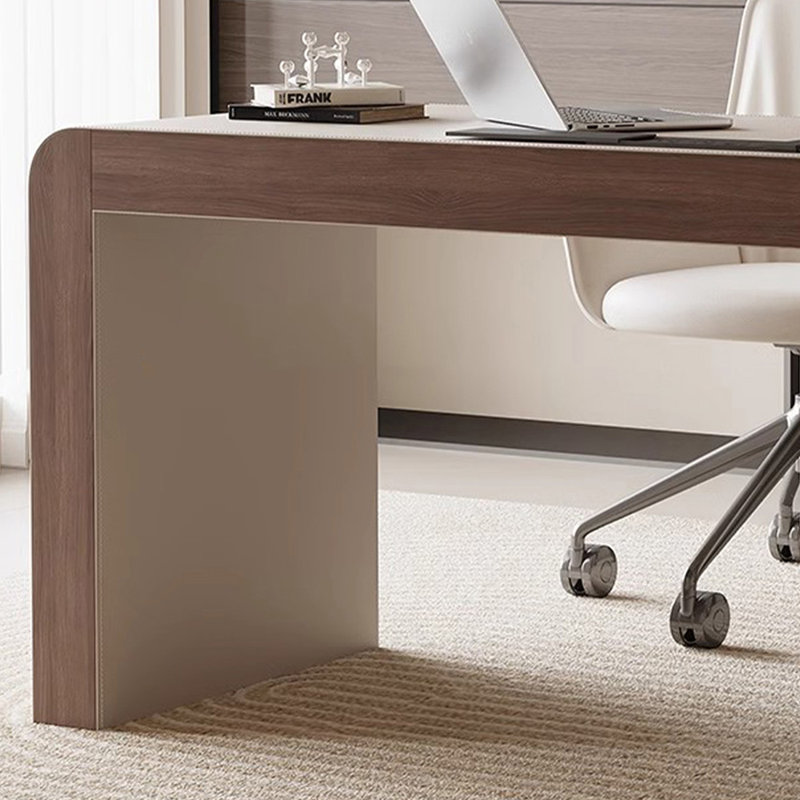 Bureau de direction rectangulaire en bois manufacturé clair avec tiroirs, Orienté vers la gauche