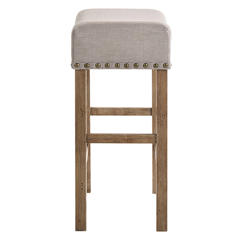 2 tabourets de comptoir en lin brun clair - Design rustique en chêne avec siège et mélange moderne