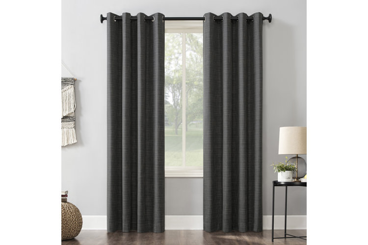 Abihail Burlap Weave Geometric Max Blackout Thermal Grommet Single Curtain Panel