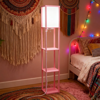 Lampe sur pied avec tablettes de rangement, 2 ports USB et 1 prise de recharge, abat-jour en lin avec interrupteur à chaîne, compatible avec une ampoule équivalente de 100 W