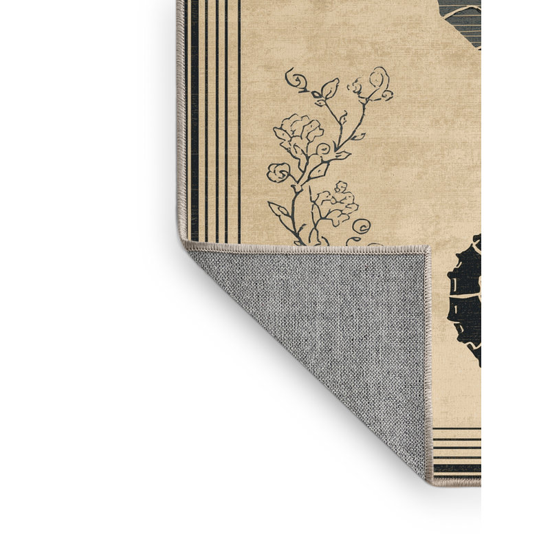 Tapis oriental beige classique lavable à la machine Pavnesh Seahorse - reliure beige, 6 X 9