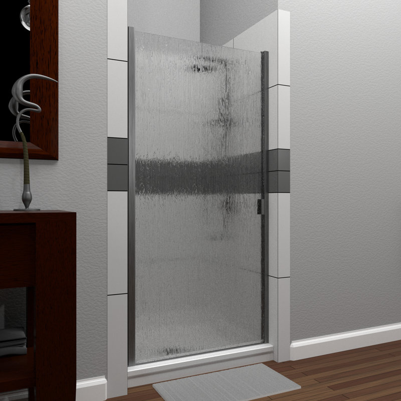 RD 30'' - 30.9375'' W x 69'' H Hinged Semi-Frameless Shower Door with Glass, Brushed Nickel, Rain