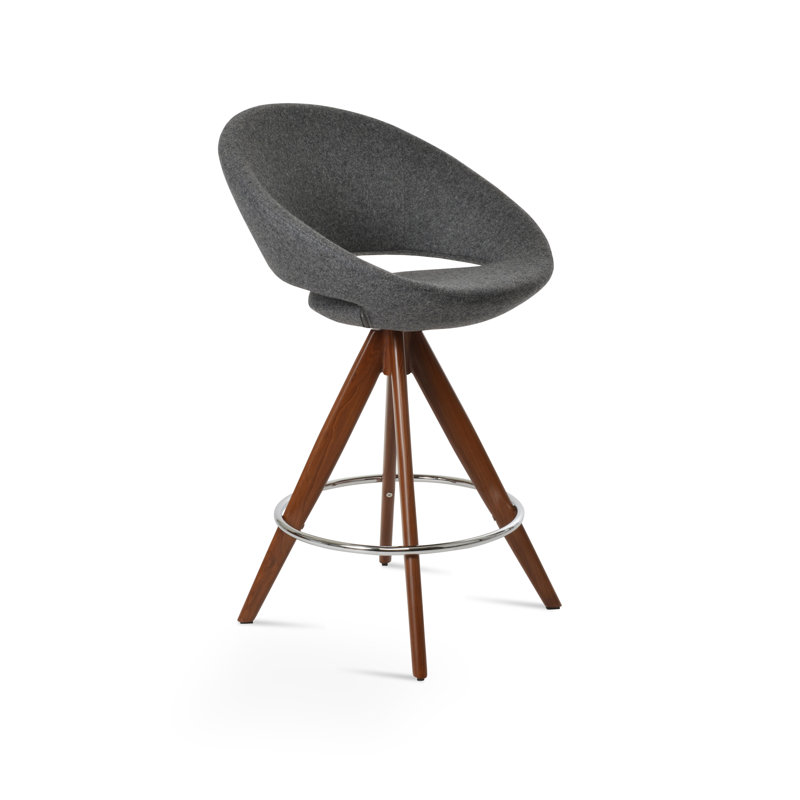 Tabouret pivotant Crescent Pyramid, 29 po de hauteur de bar, Gris foncé, Noyer