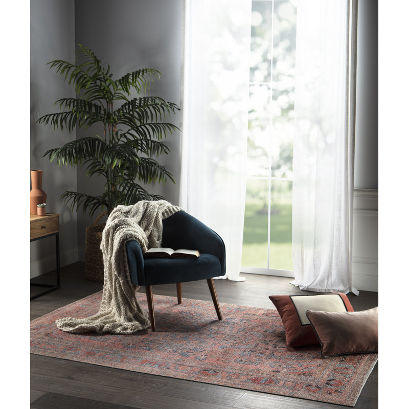 Machine Washable  Oriental Pink/Light Blue Area Rug, Rectangle 7'6" x 9'6"
