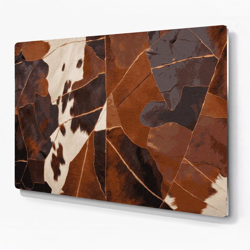 Art mural en métal brun, motif sud-ouest en cuir de vache 208, H 11 po x l 14 po