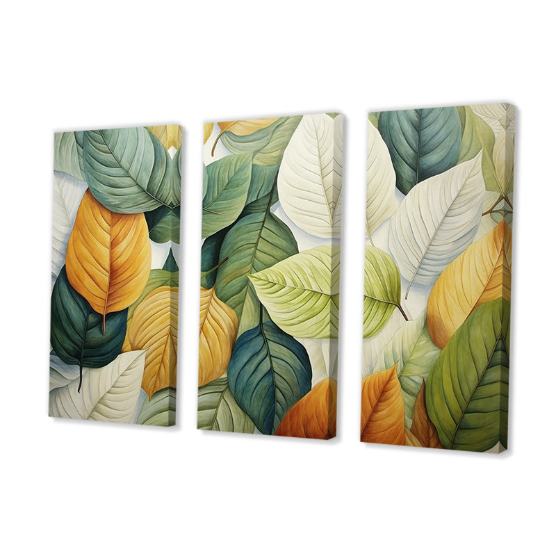 Feuilles vertes et jaunes Tranquility II - feuilles, ensemble d'art mural, Toile tendue, H 32 po x l 48 po x P 1 po