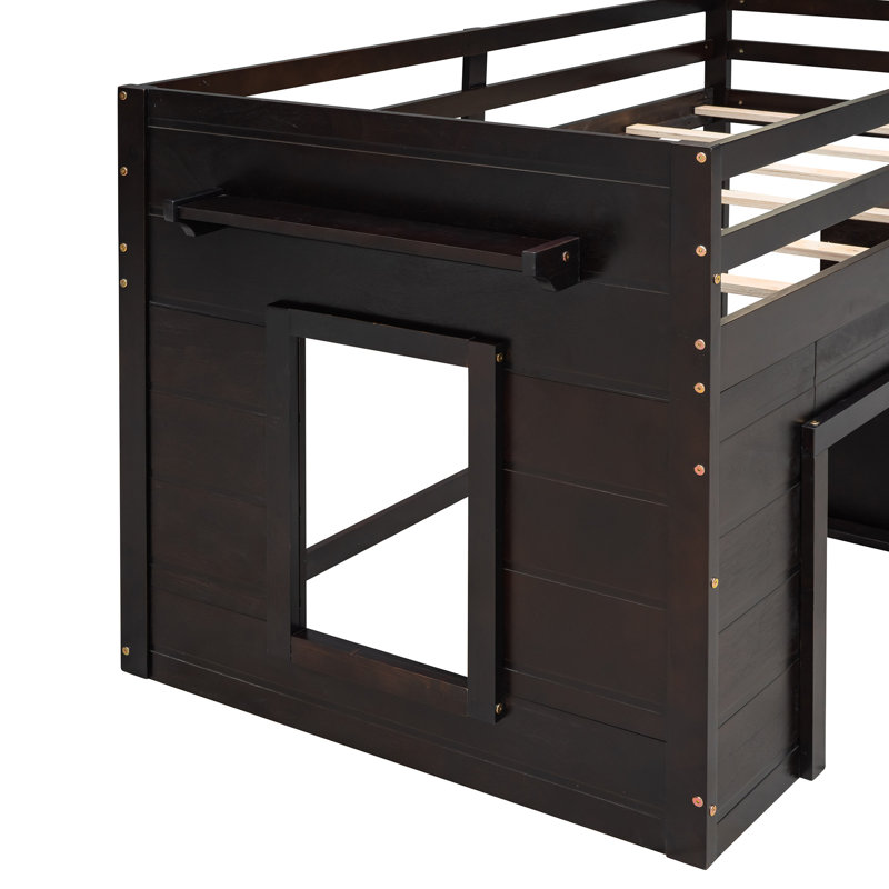Lit mezzanine avec armoire et tablette, Espresso