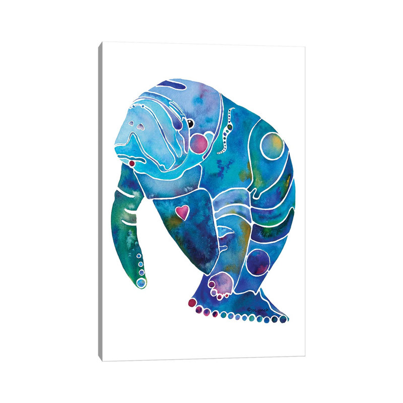 «Manatee II» par Jo Lynch - peinture sur toile tendue, H 26 po x l 18 po x 1,5 po