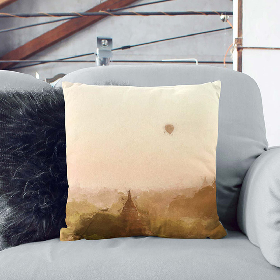Hot Air Balloon over Bagan in Abstract Cushion with Filling