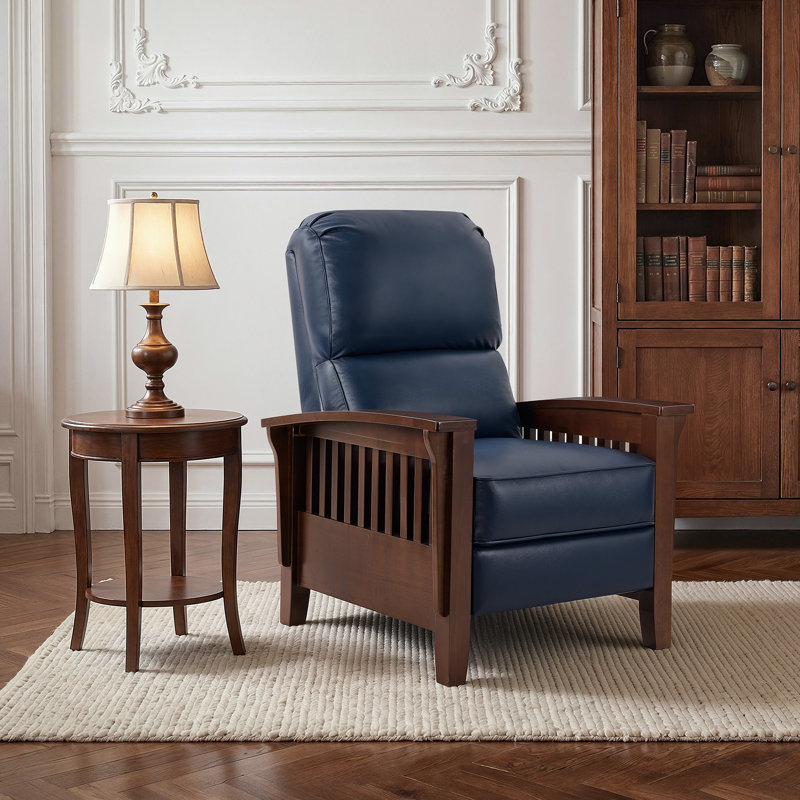 Fauteuil inclinable en cuir véritable Harber, Cuir véritable bleu marine