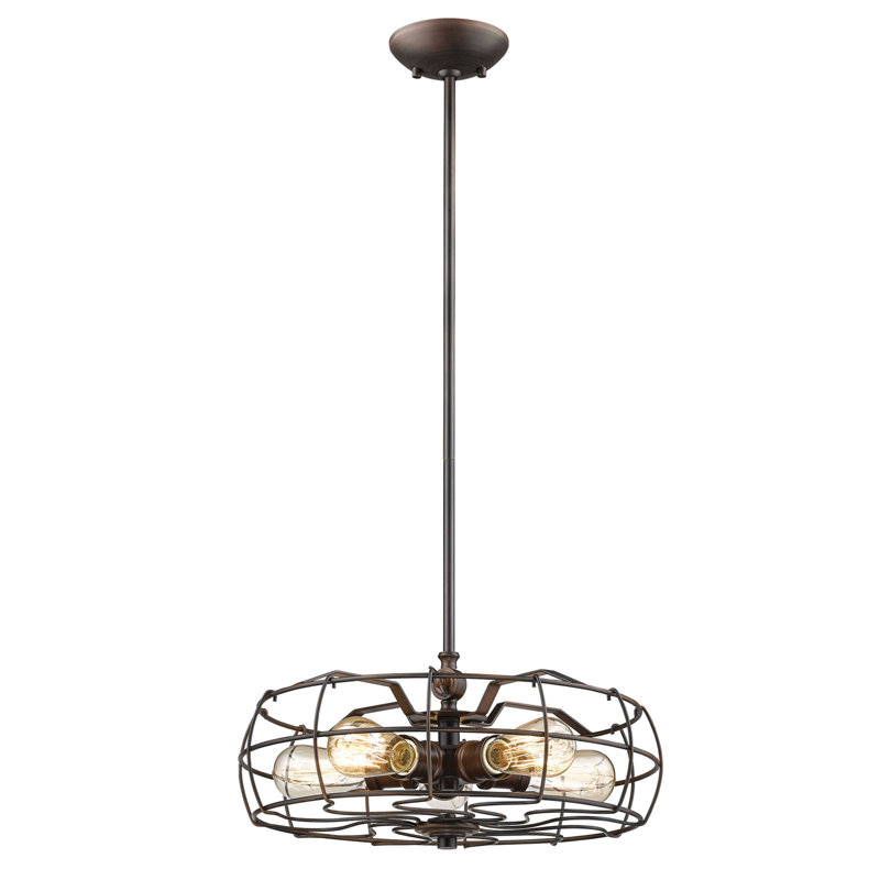 5 - Light Dimmable Drum Chandelier, Rubbed Bronze