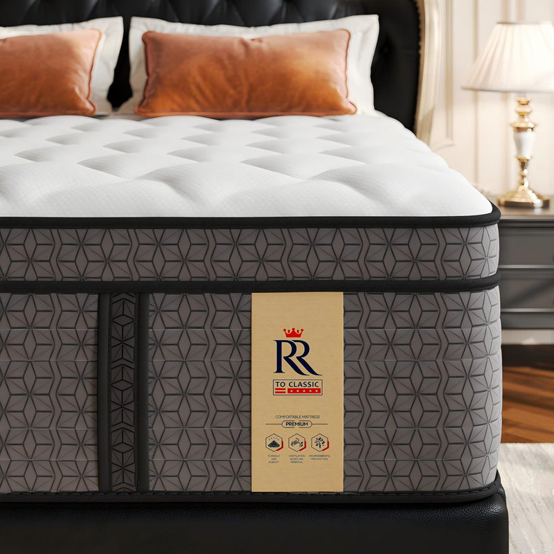 Matelas hybride de luxe de 30 cm (12 po) de style hôtelier, fermeté moyenne avec technologie de refroidissement CrystalCoolMC, ressorts ensachés à 7 zones, soulagement des points de pression et isolation des mouvements