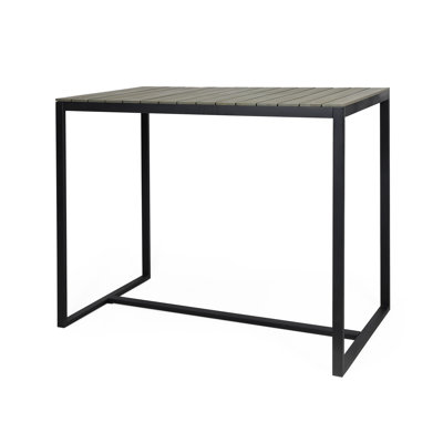 Contemporary Wood Bar Table With Metal Support For Garden Gathering Classy Matte Finish Base Entertainment
