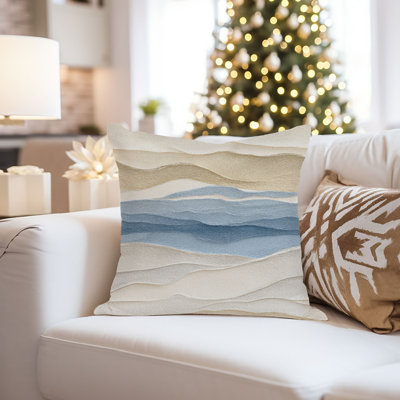 Beach and Coastal Abstract Blue Beige Waves Pattern I Modern Throw Pillow Cover