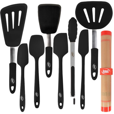 KALUNS Cooking Utensil Set – Heat-Resistant Nylon & Stainless Steel Kitchen Tools, Nonstick Safe, Black Ergonomic Spatulas, Ladles, Spoons & Cooking Accessories