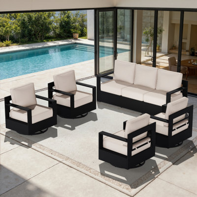 5-Piece Modern Aluminum Outdoor Patio Furniture Set with 4 Swivel Chairs and Beige Cushions by Red Barrel Studio