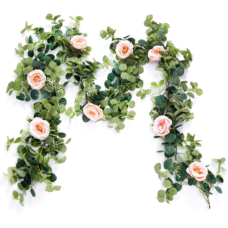 6.56ft Eucalyptus Garland With Pink Roses