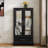 Glass Cabinet Lighted Glass Cabinet Curio Display Cabinet with Adjustable Glass Shelves 2 Doors and 1 drawer Cabinet Bulb Included-1010882878