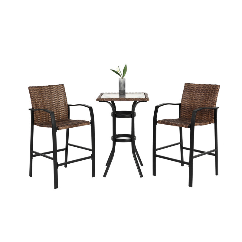 3 Pieces Outdoor Bar Stools Set