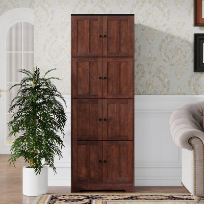 Tall Storage Cabinet with 8 Doors and 4 Shelves, Wall Storage Cabinet for Living Room, Kitchen, Office, Bedroom, Bathroom