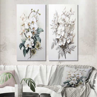 Black And White Orchid Tranquility - Orchids Metal Wall Art Living Room Set Of 2