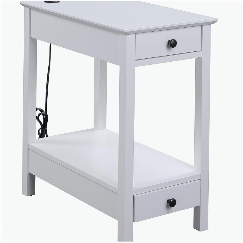 White Storage Accent Table with USB