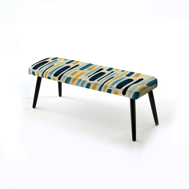 Banc rembourré rayé bleu et jaune Harmony