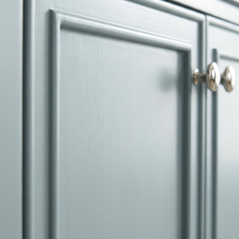 Armoire de salle de bain multifonctionnelle verte avec cadre en bois massif et portes et tiroirs