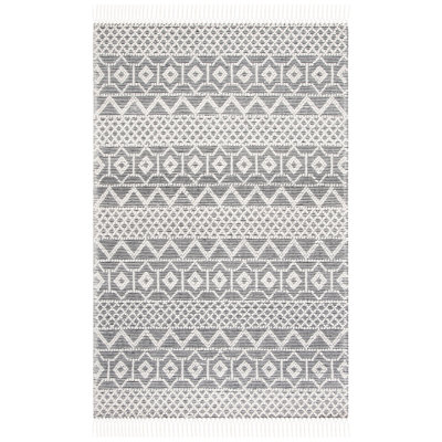Natura Hand Loomed Wool/Cotton Geometric Rug in Black/Ivory