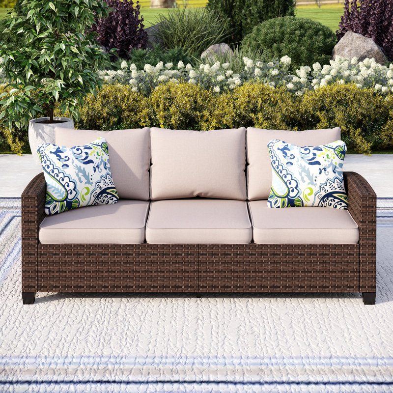 181.1cm Wide Straight Patio Sofa with Cushions, Beige