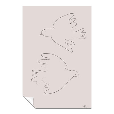 Doves Linein Beige Background - No Frame Print