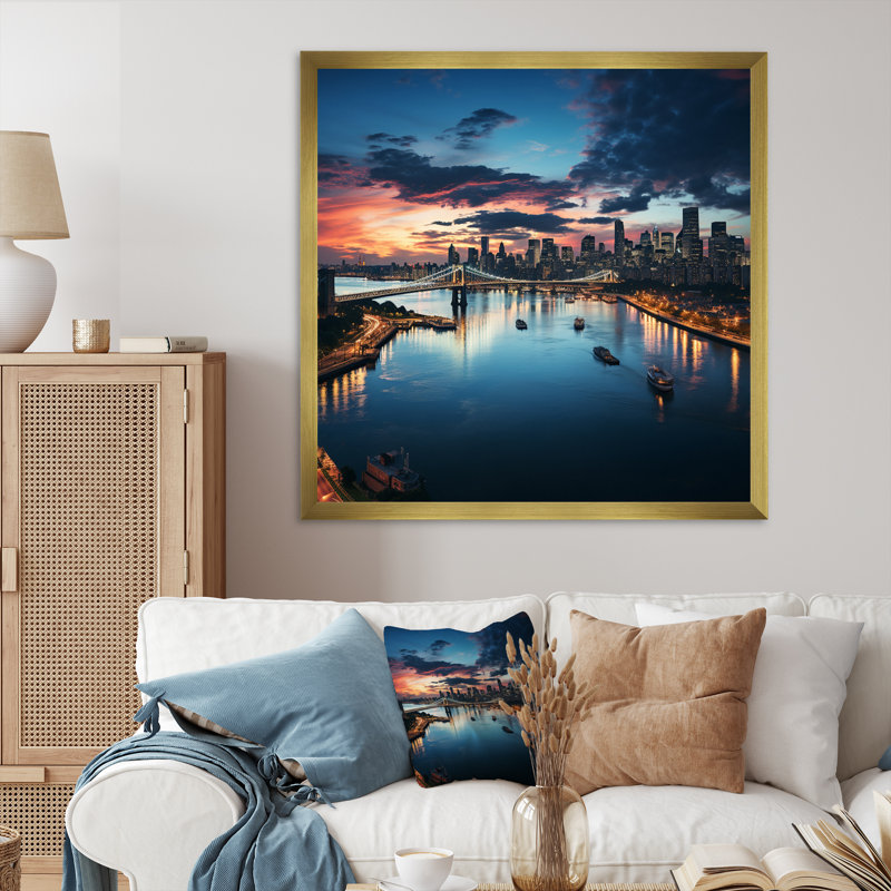 Cityscape Of NYC USA III - Cityscapes Canvas Wall Art, H 16 po x l 16 po x P 1 po, Encadrement doré