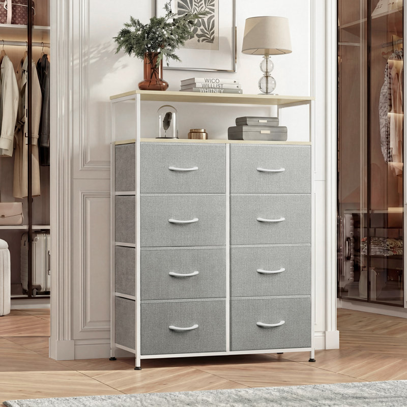 Chaseburg 8-Drawer Dresser With Open Media Shelf, 45.9'' Tall Dresser With Wooden, Storage Tower With Sturdy Frame, Chest of Drawer For Closet, Hallway