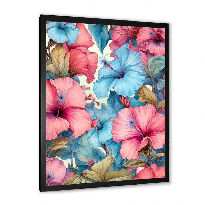 «Tropical Floral Hibiscus Beauty», reproduction sur toile encadrée, Cadre simple noir, H 40 po x l 30 po x P 1,5 po