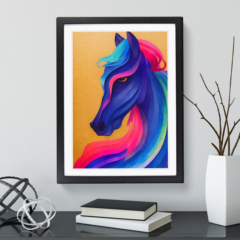 XV1022-5137X Horse No.5 - Single Picture Frame Painting, 64cm H x 46cm W x 2cm D, Black