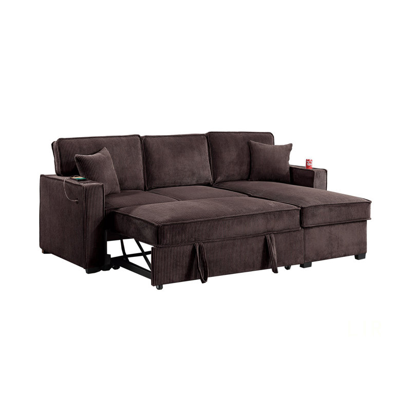 Contemporary Style Convertible Sectional With Cup Holder, USB And USB-C Ports, Storage, Chaise, And Matching Pillows For Modern Living