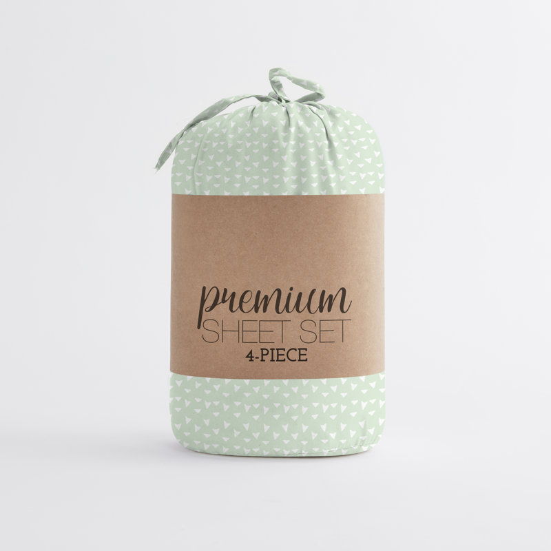 Jade and White Geometric Print Queen Bed Sheet Set