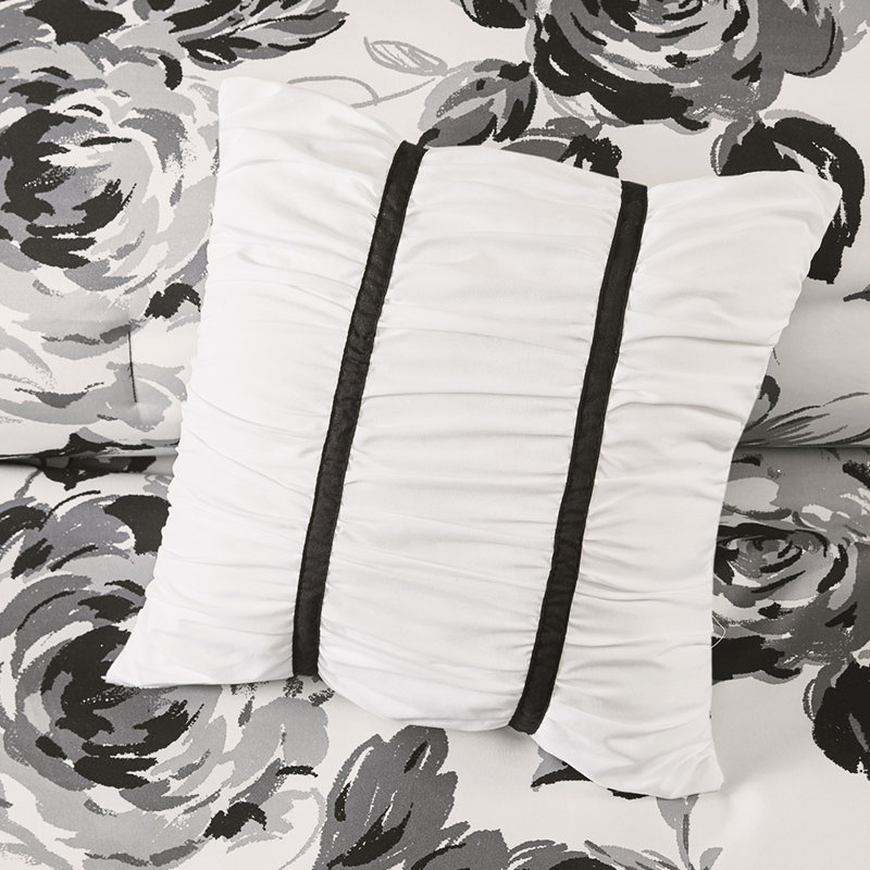 Édredon simple / simple TG - motif floral, literie lavable à la machine à motif floral noir et blanc, coussins